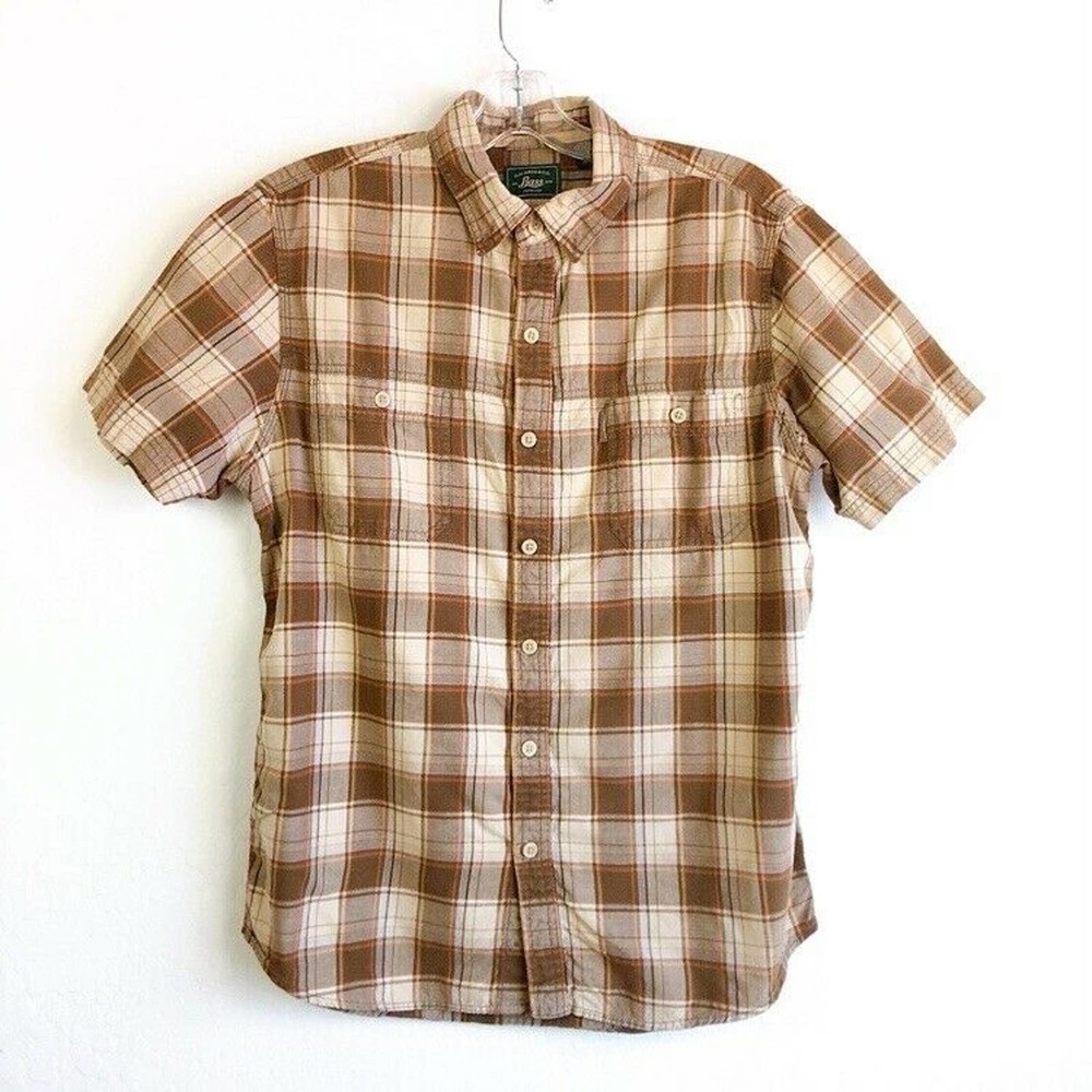 GH Bass Brown Large Button Down Shirt Tartan Plaid